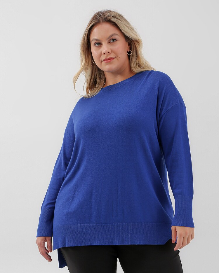 Riachuelo Blusa plus size feminino alongada de tricot azul AK