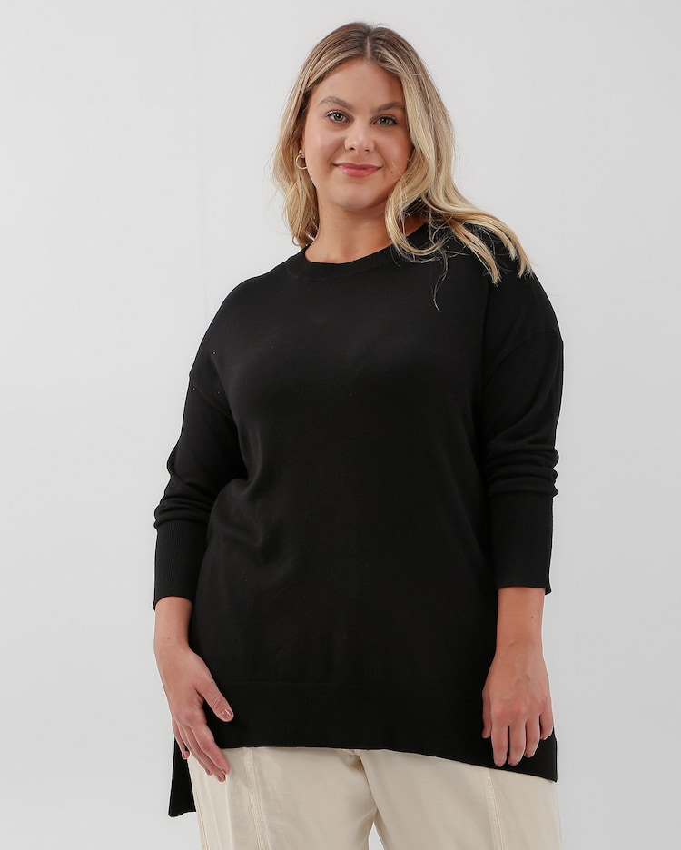 Riachuelo Blusa plus size feminino alongada de tricot preta