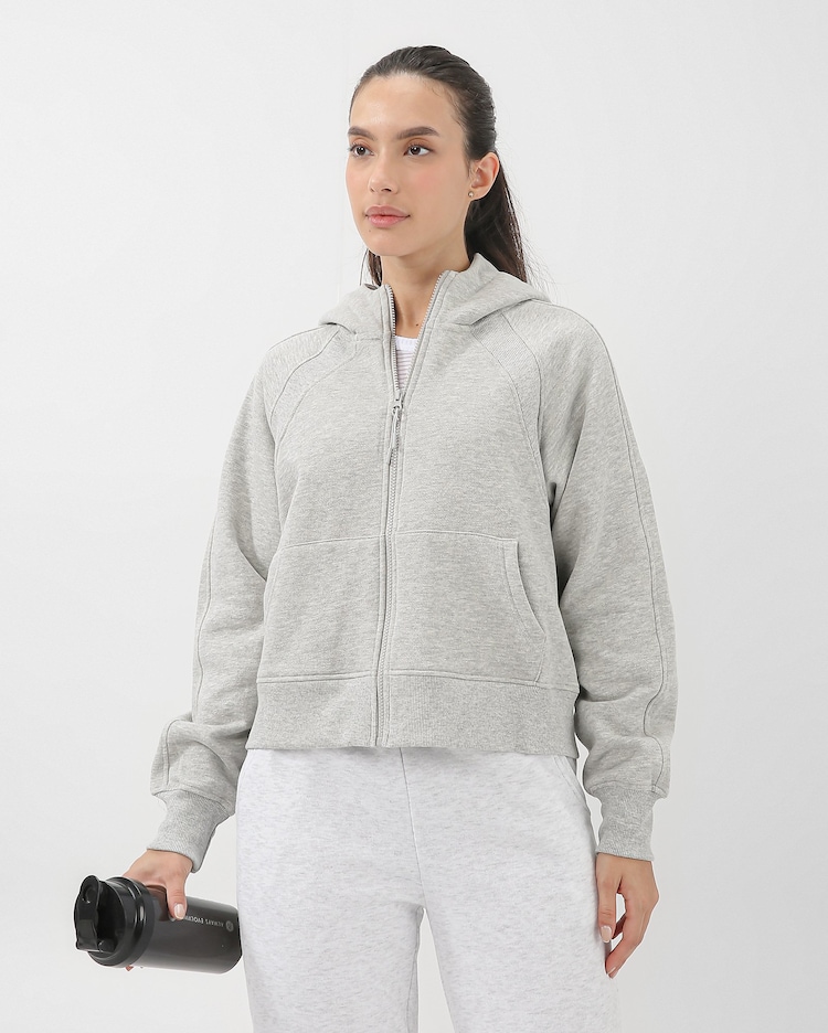 Riachuelo Jaqueta de moletom feminina com capuz e felpa cinza