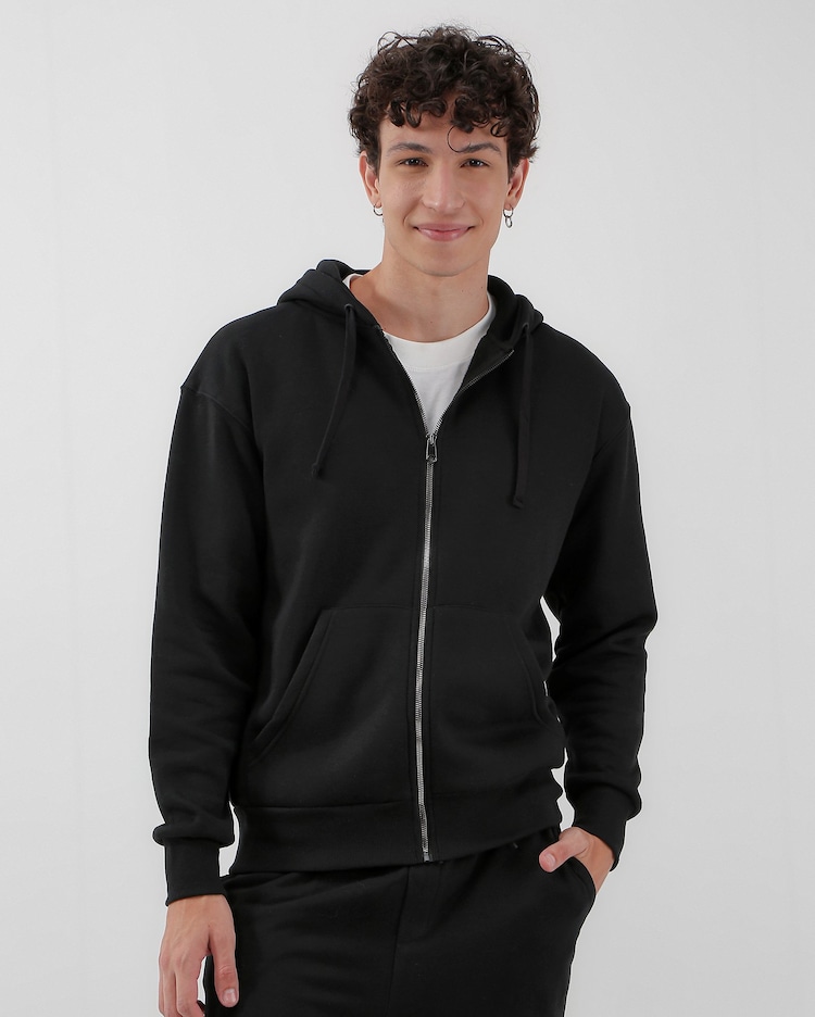 Riachuelo Blusa de moletom masculina de zíper preta Pool by