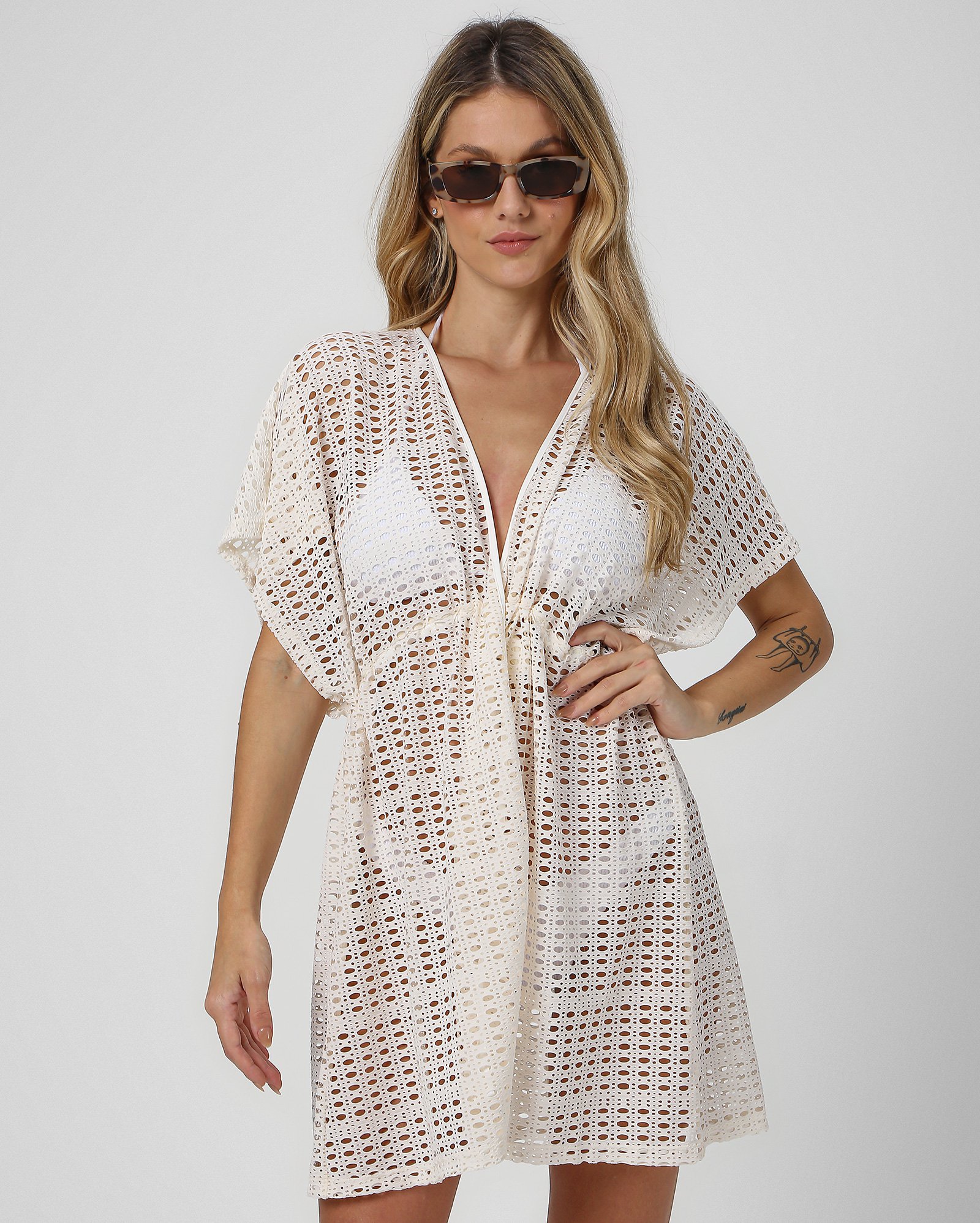 Riachuelo | Saída de praia kimono renda Caruaru off-white