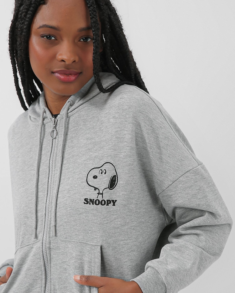 Riachuelo Blusa de moletom feminina Snoopy com capuz cinza Peanuts