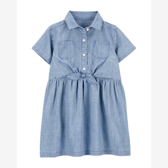 Vestido jeans curto infantil com amarração denim claro | Carter's