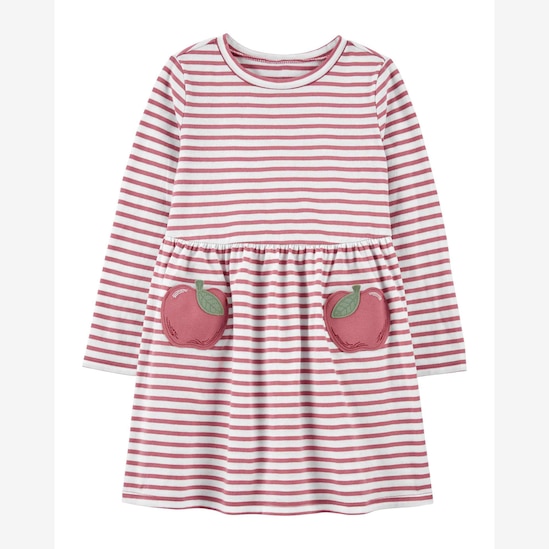 Vestido curto infantil manga longa listrado branco | Carter's