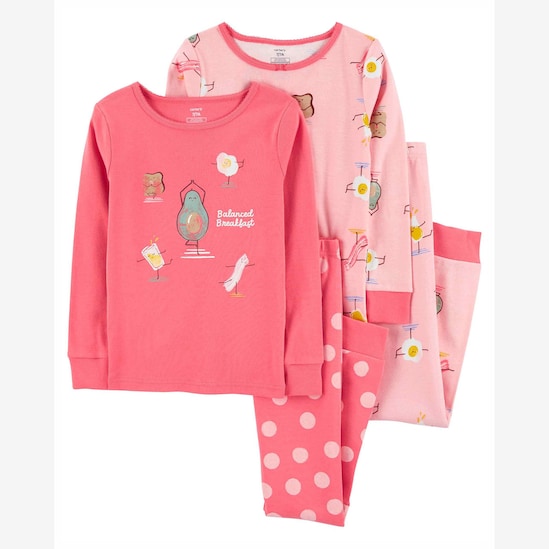 Pijama longo infantil 4  peças café da manhã balanceado laranja | Carter's
