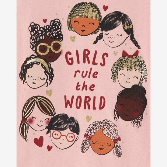 Camiseta infantil Girls Rule The World rosa | Carter's