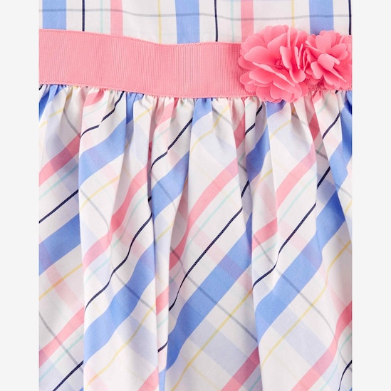 Vestido bebê xadrez com flor off-white | Carter's