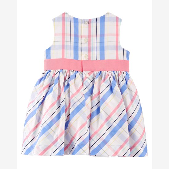 Vestido bebê xadrez com flor off-white | Carter's