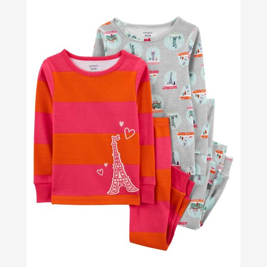 Pijama longo bebê 4 peças torre Eiffel Paris laranja | Carter's