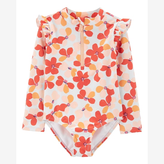 Maiô bebê manga longa floral laranja | Carter's