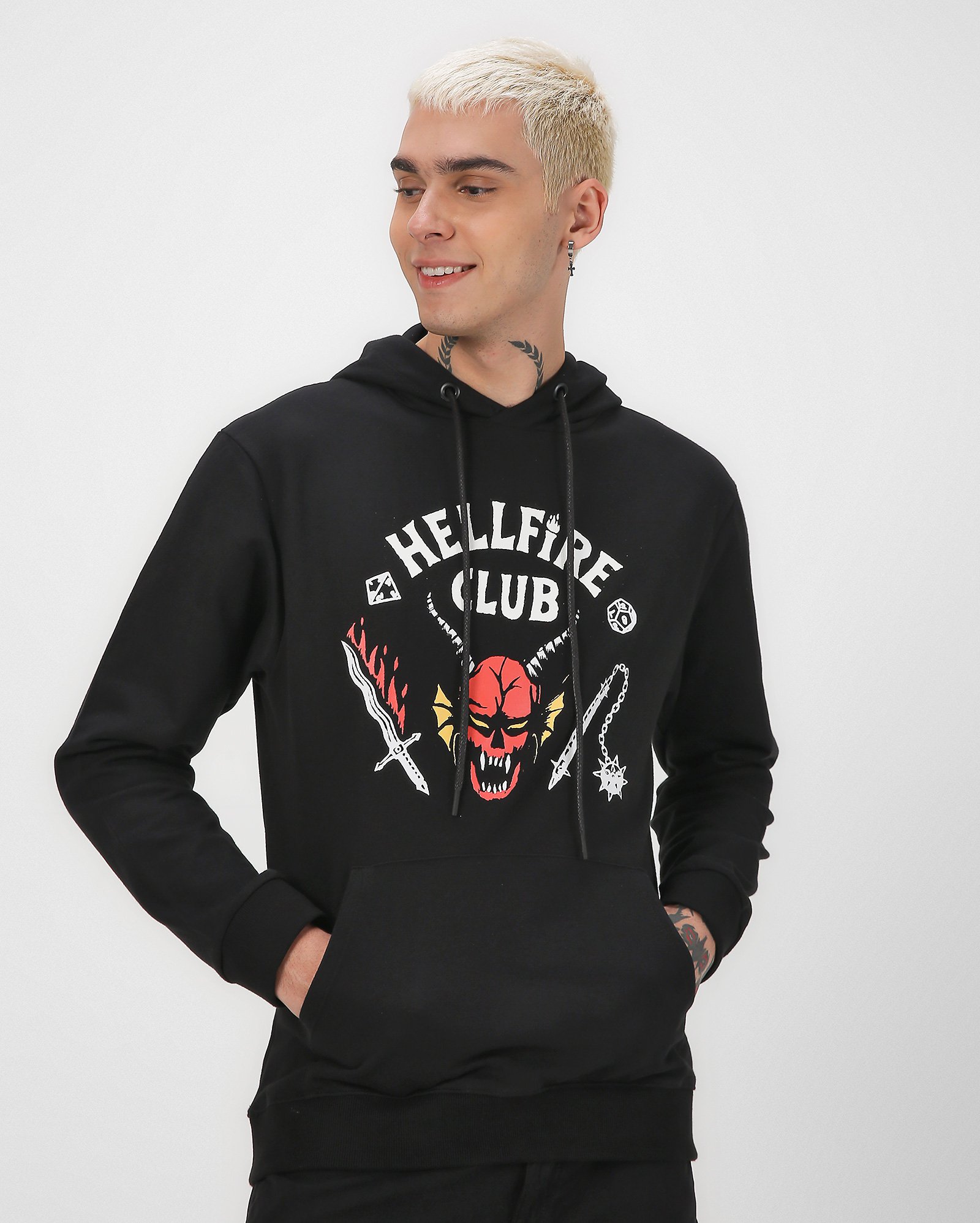 Blusa de moletom masculina Hellfire Club preta | Netflix