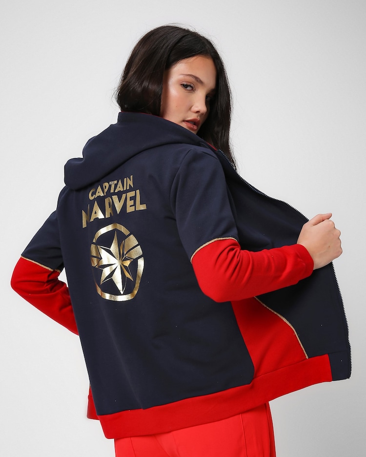 Riachuelo Jaqueta de moletom feminina bordado Capitã Marvel azul