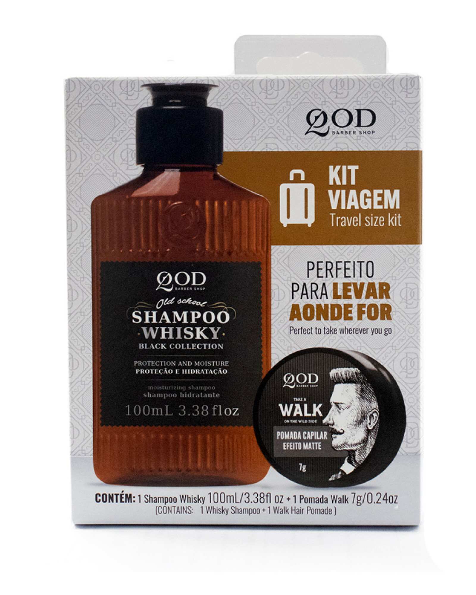 Riachuelo Kit shampoo whisky 100ml + pomada walk 7g QOD Barber Shop