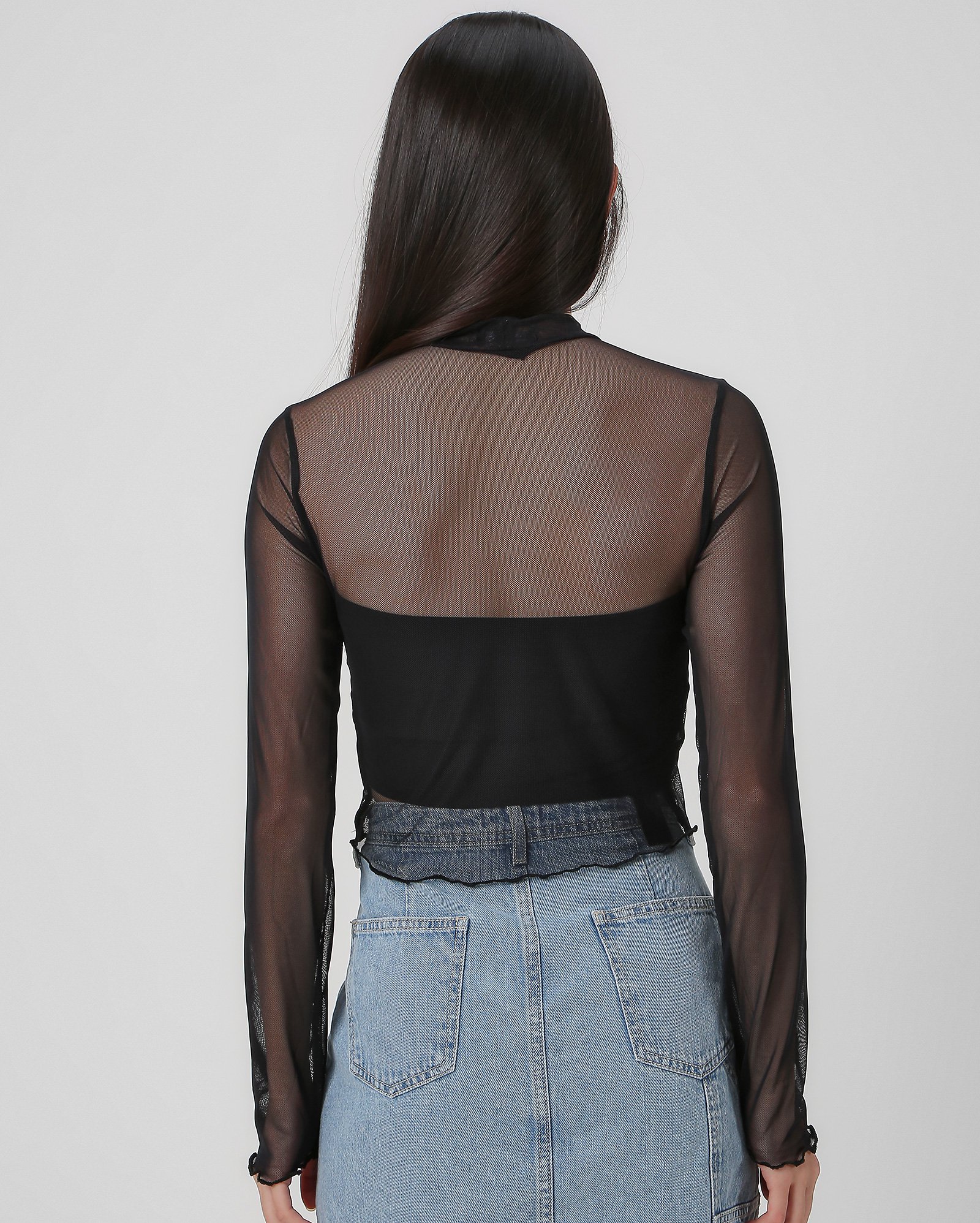 Blusa juvenil de tule manga longa preta | Y C — foto 2