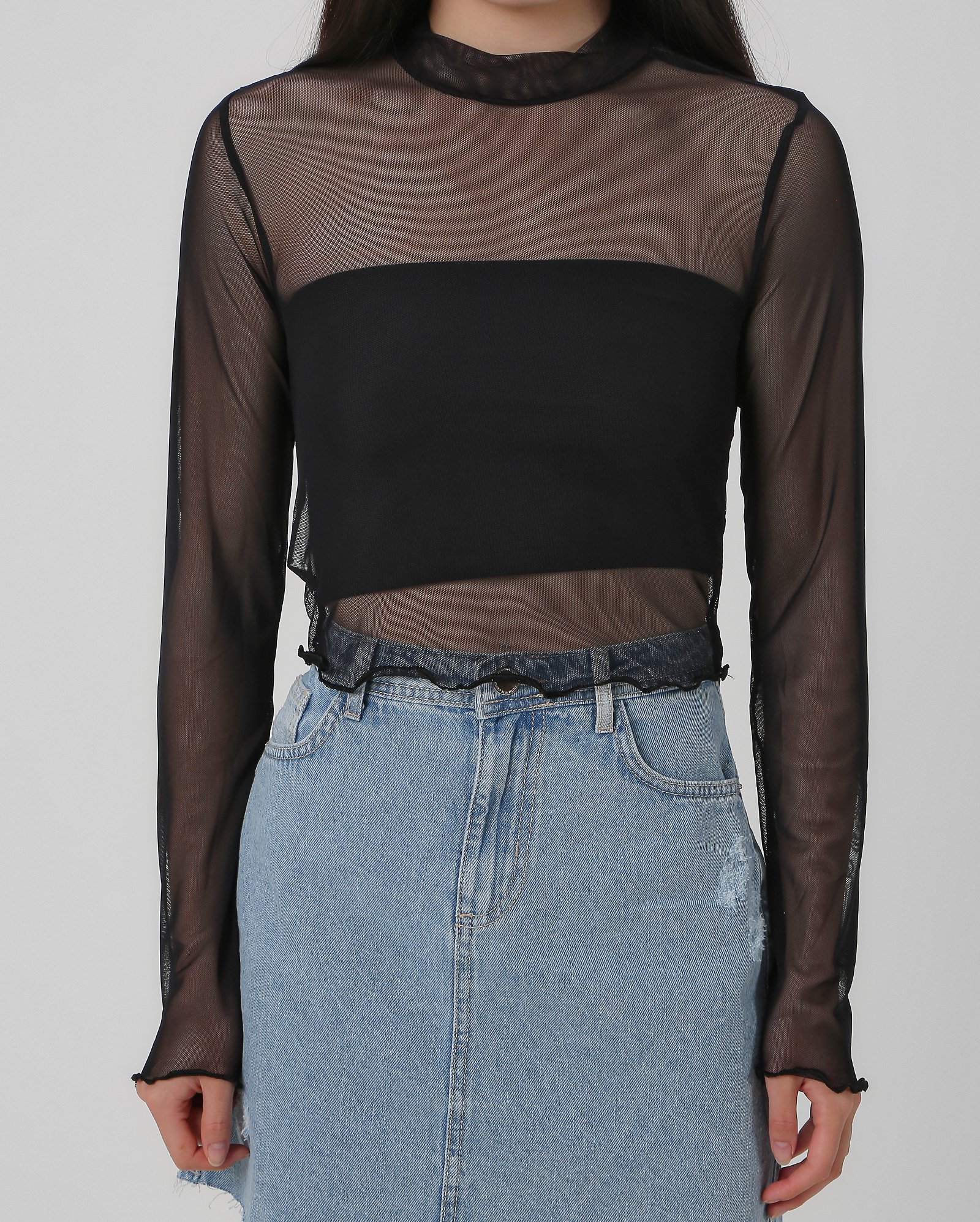 Blusa juvenil de tule manga longa preta | Y C — foto 5