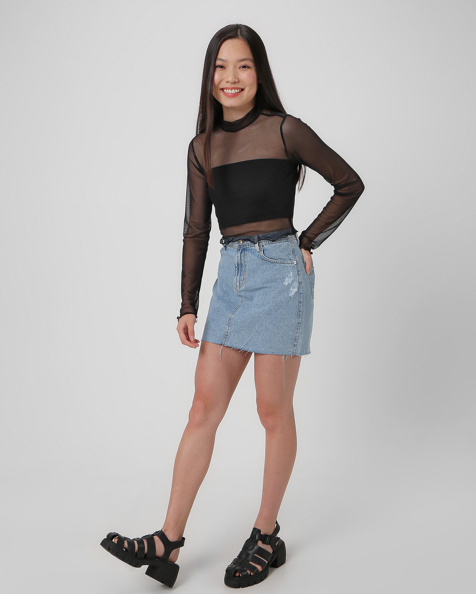 Blusa juvenil de tule manga longa preta | Y C — foto 3