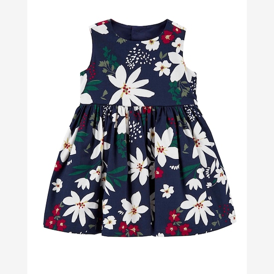 Vestido bebê evasê floral com calcinha azul | Carter's