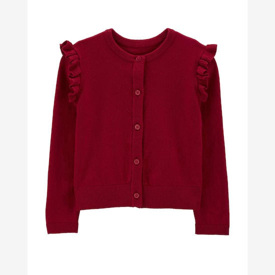 Cardigan infantil tricot com babados vermelho | Carter's