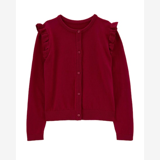 Cardigan infantil tricot babados vermelho | Carter's
