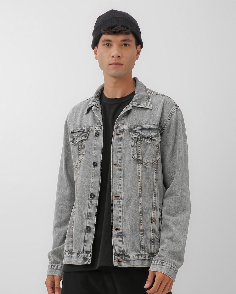 Riachuelo Jaqueta jeans masculina bolsos cinza Pool by Riachuelo