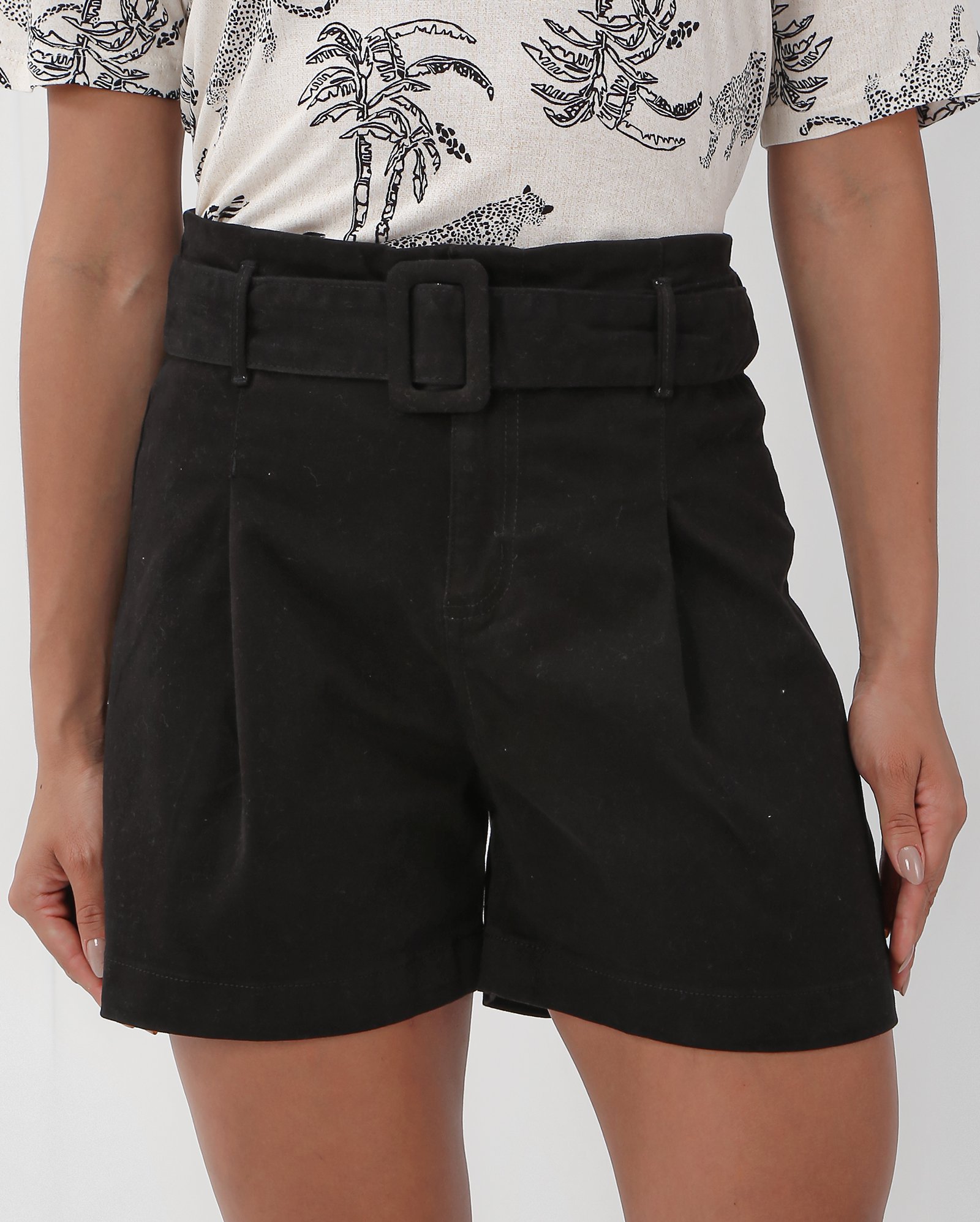 Riachuelo Short black jeans feminino com cinto AK by Riachuelo