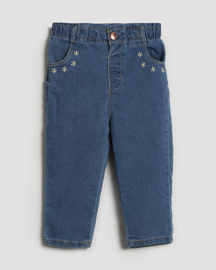 Riachuelo Calça jeans infantil com florzinhas 1-4A denim claro