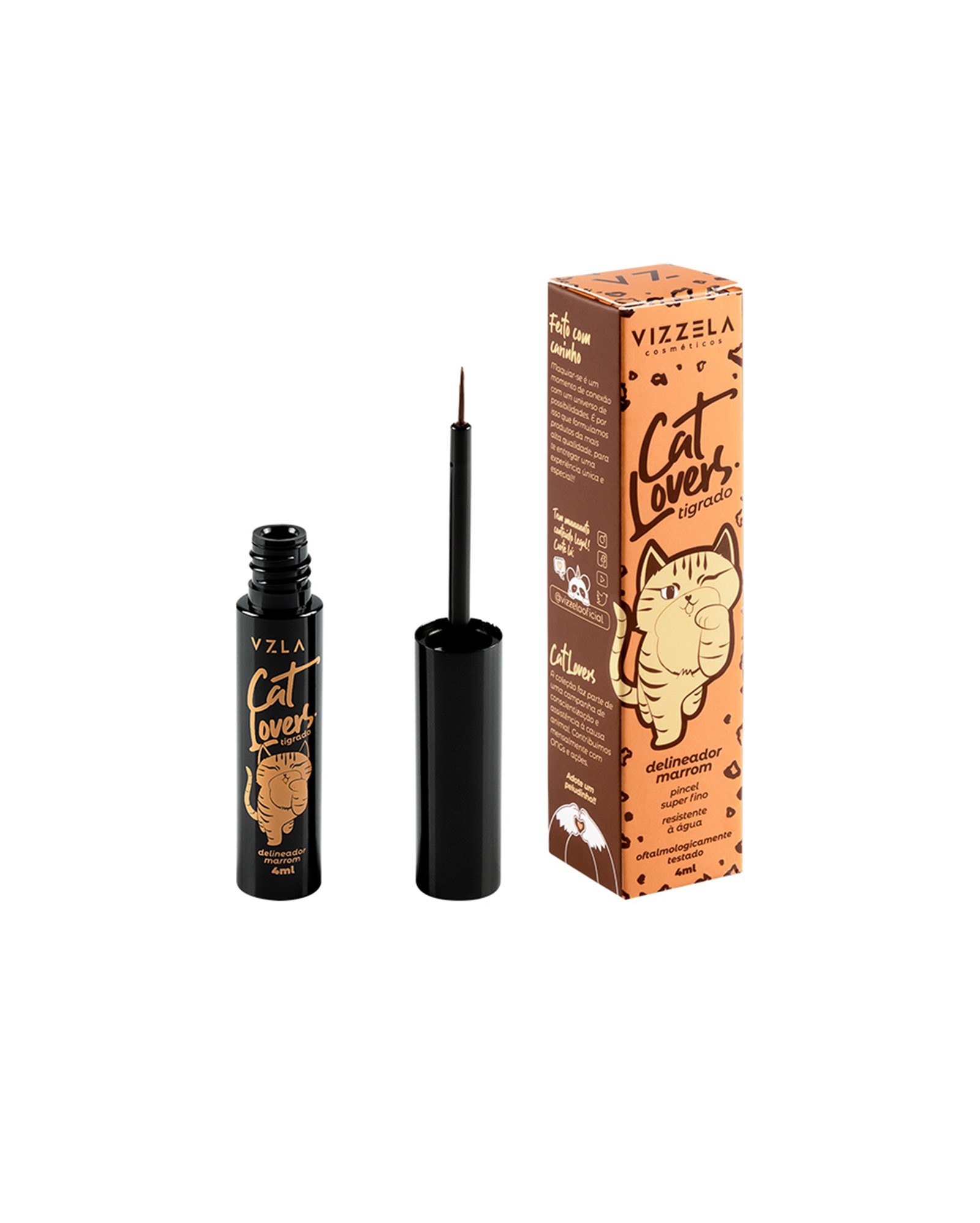 Delineador líquido cat lovers marrom 4ml | Vizzela Cosméticos