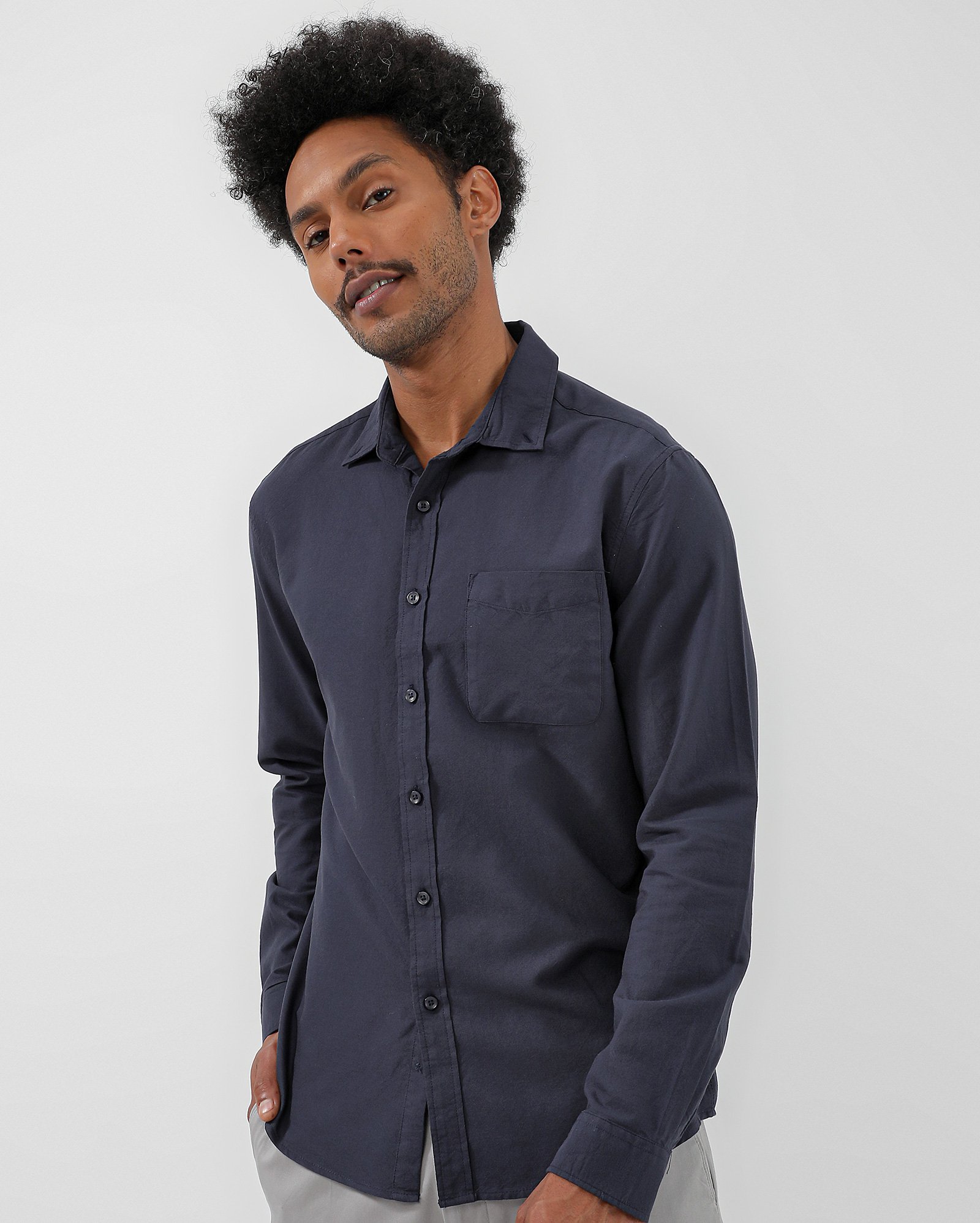 Camisa masculina slim manga longa branca - Azul Petróleo | Original by Riachuelo