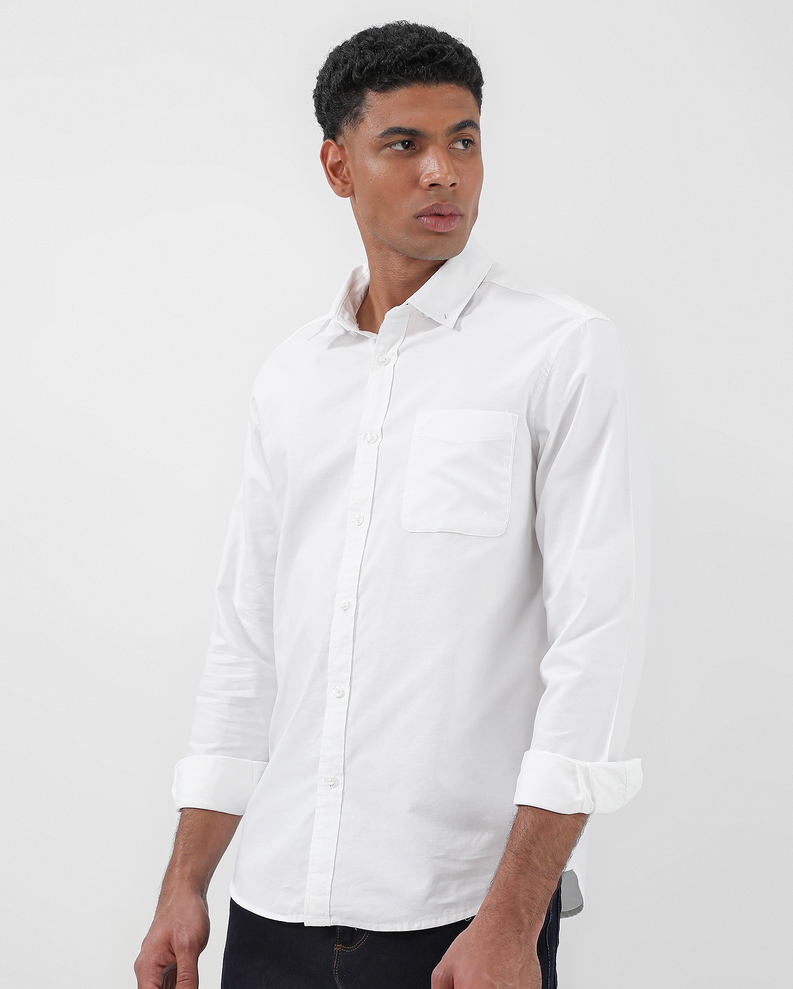 Camisa social masculina slim algodão manga longa - Branco