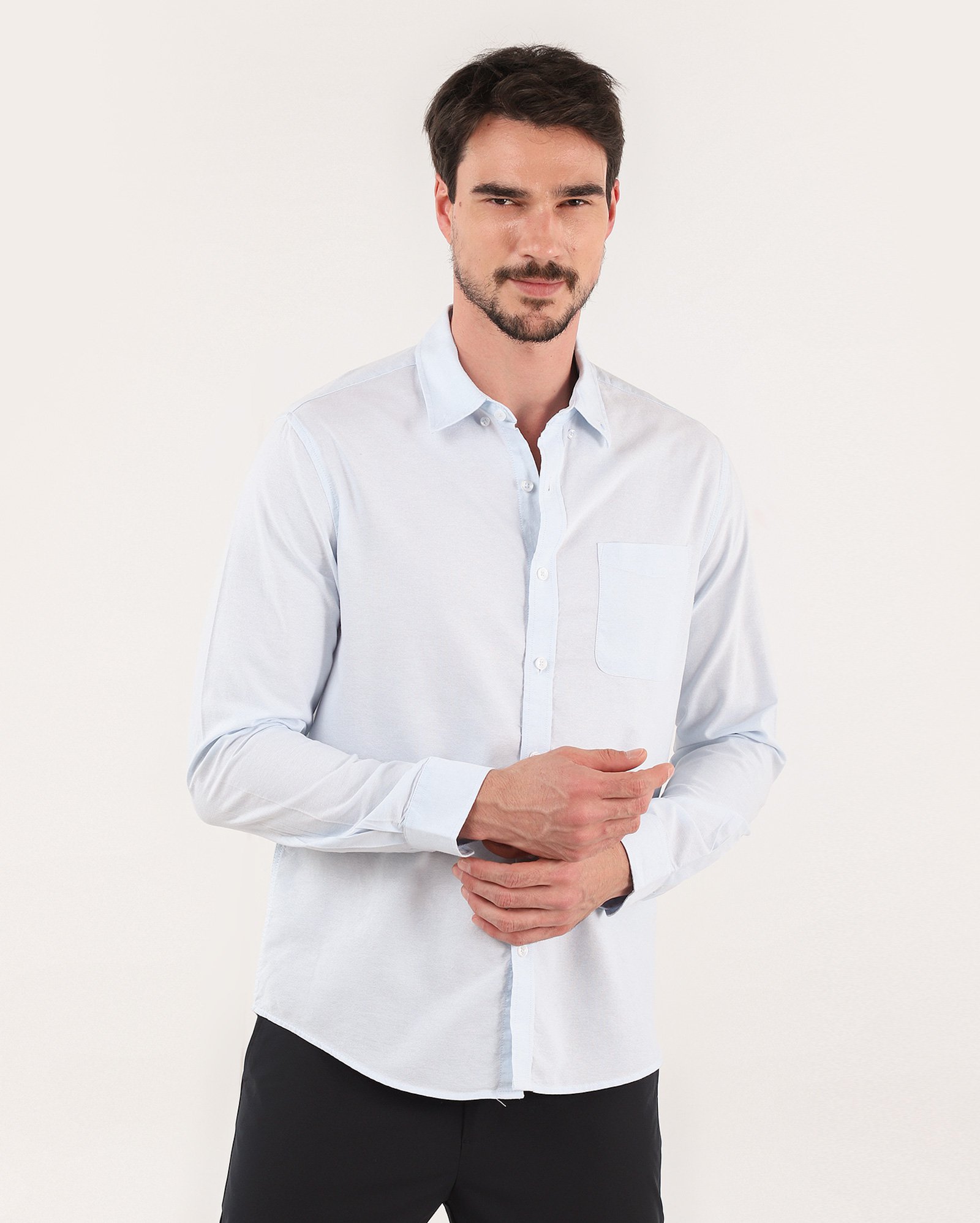 Camisa social masculina slim algodão - Azul Claro | Original by Riachuelo