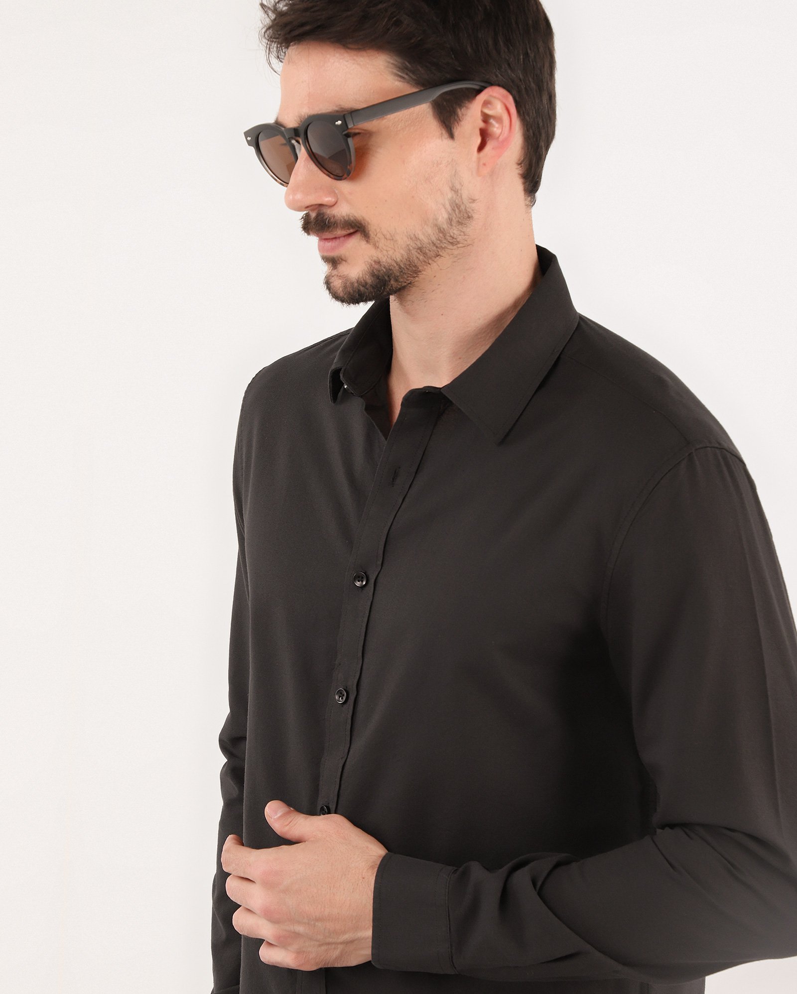 Camisa social masculina slim algodão - Preto | Original by Riachuelo