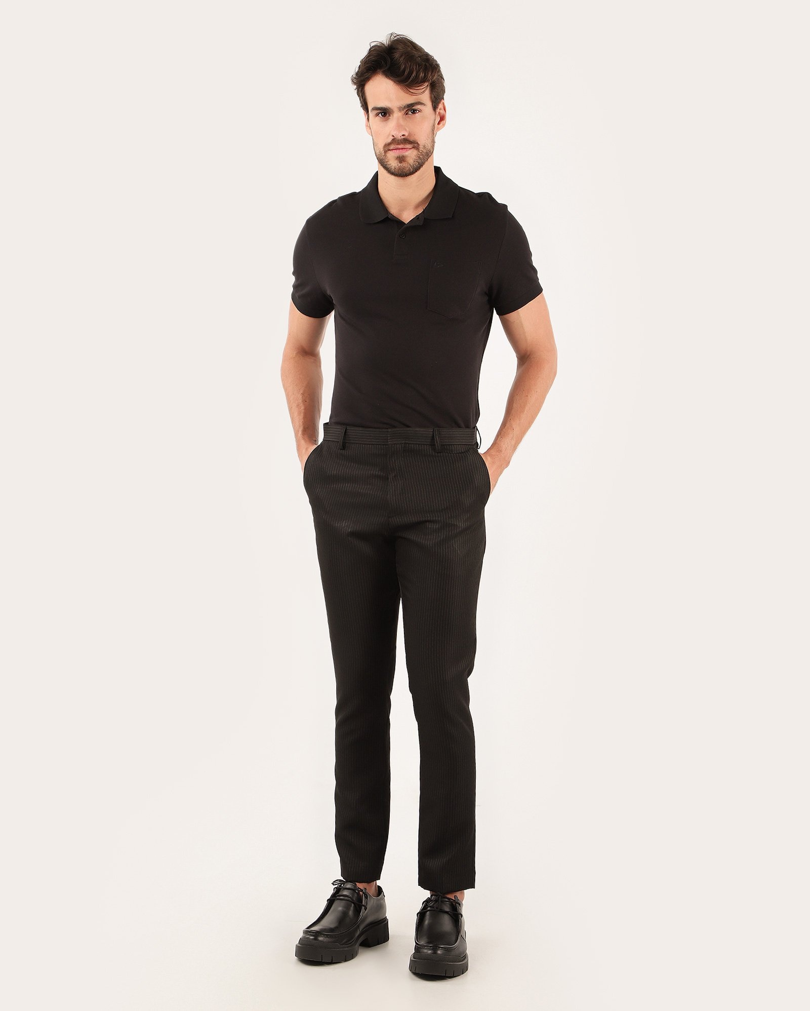 Calça alfaiataria masculina regular risca de giz - Preto | Original by Riachuelo