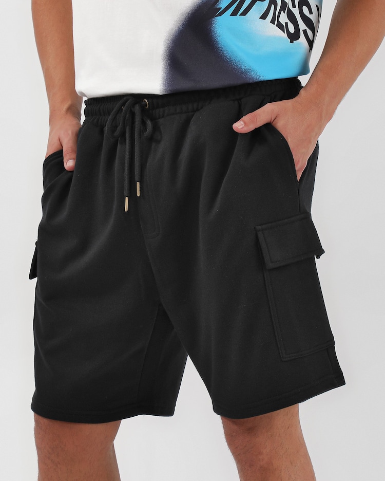 Riachuelo Bermuda de moletom masculina bolsos cargo Preto