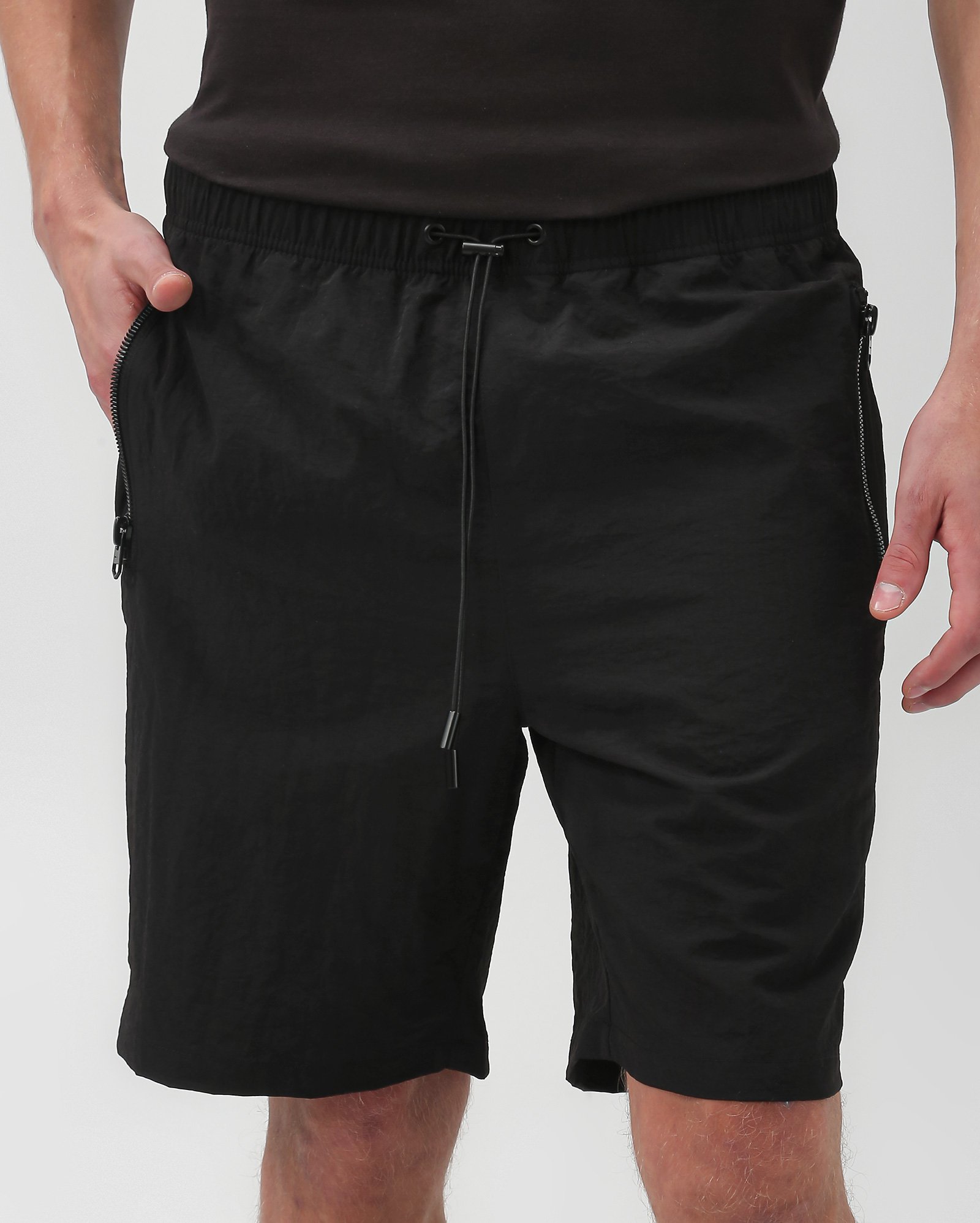 Bermuda masculina de poliamida com ajuste - Preto