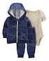 Conjunto longo de moletom bebê 3 peças com capuz azul | Carter's