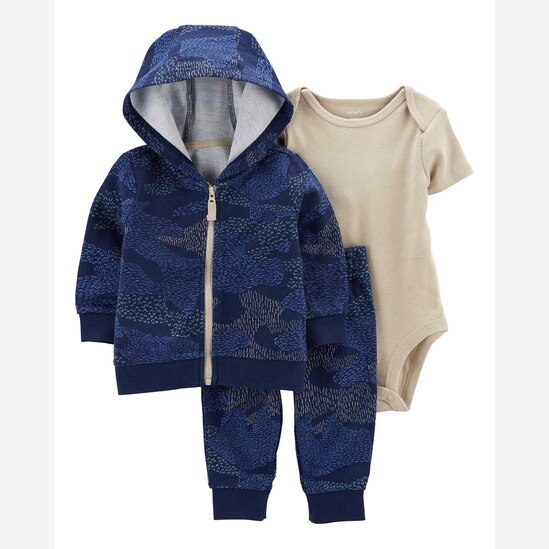 Conjunto longo de moletom bebê 3 peças com capuz azul | Carter's