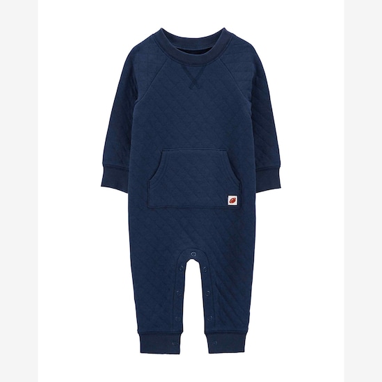 Macacão de moletom bebê com bolso canguru azul | Carter's