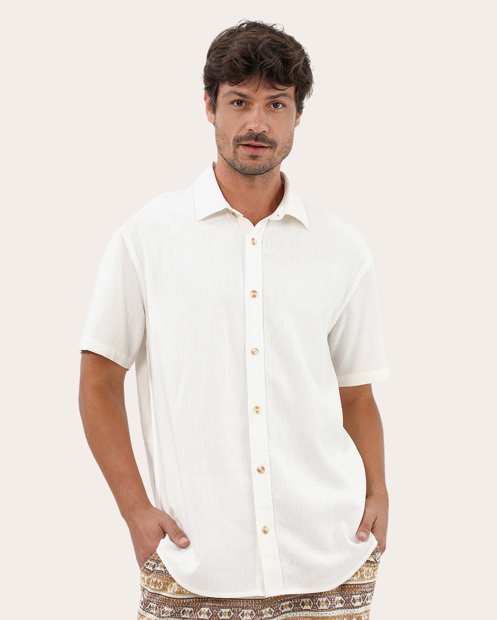 Camisa masculina em viscolinho - Off-white