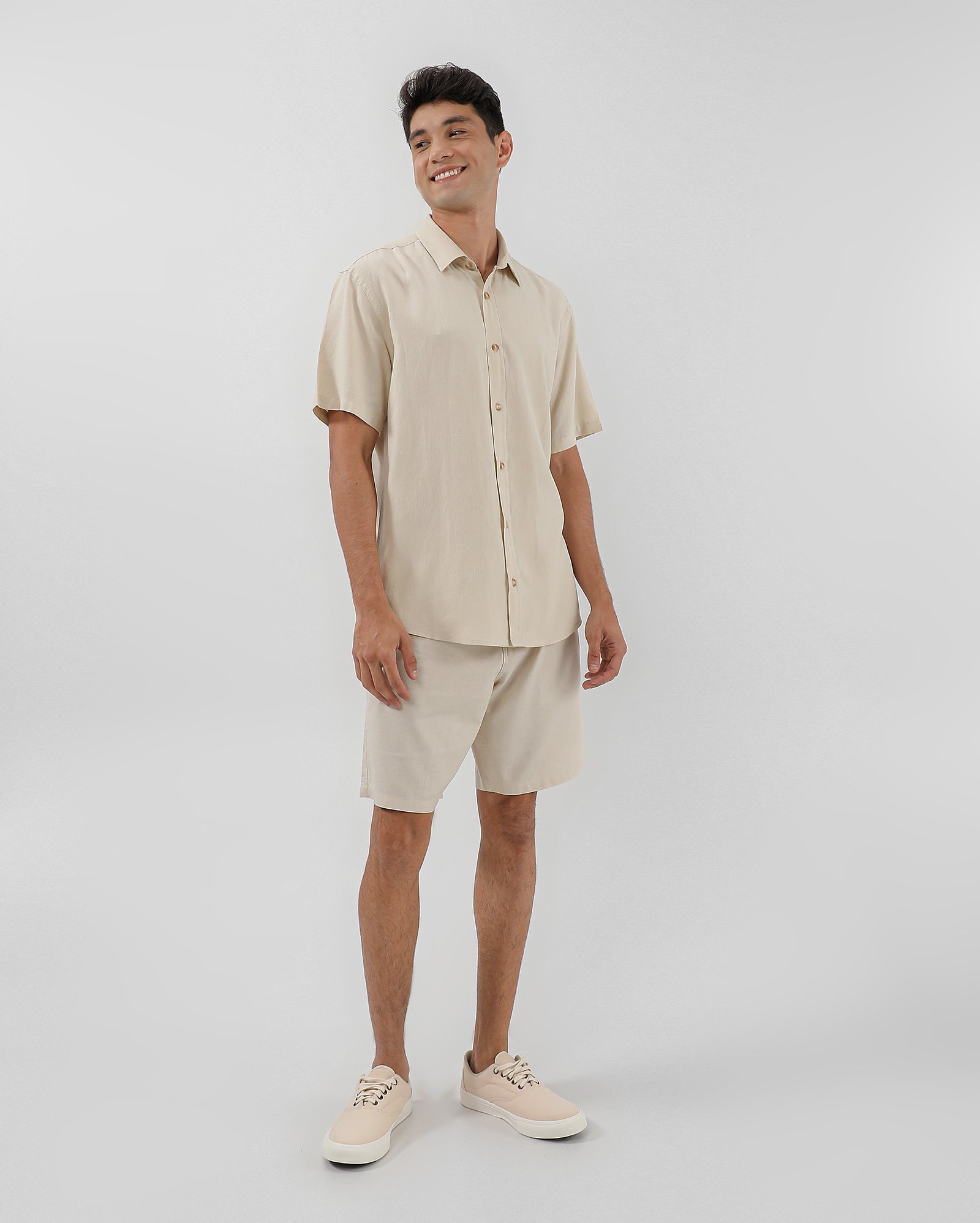 Camisa masculina regular em viscolinho - Bege — foto 3