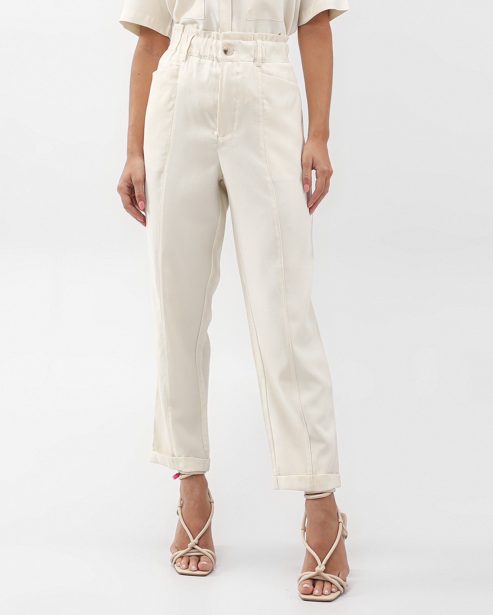 Calça feminina clochard Yumi em viscolinho - Off-white