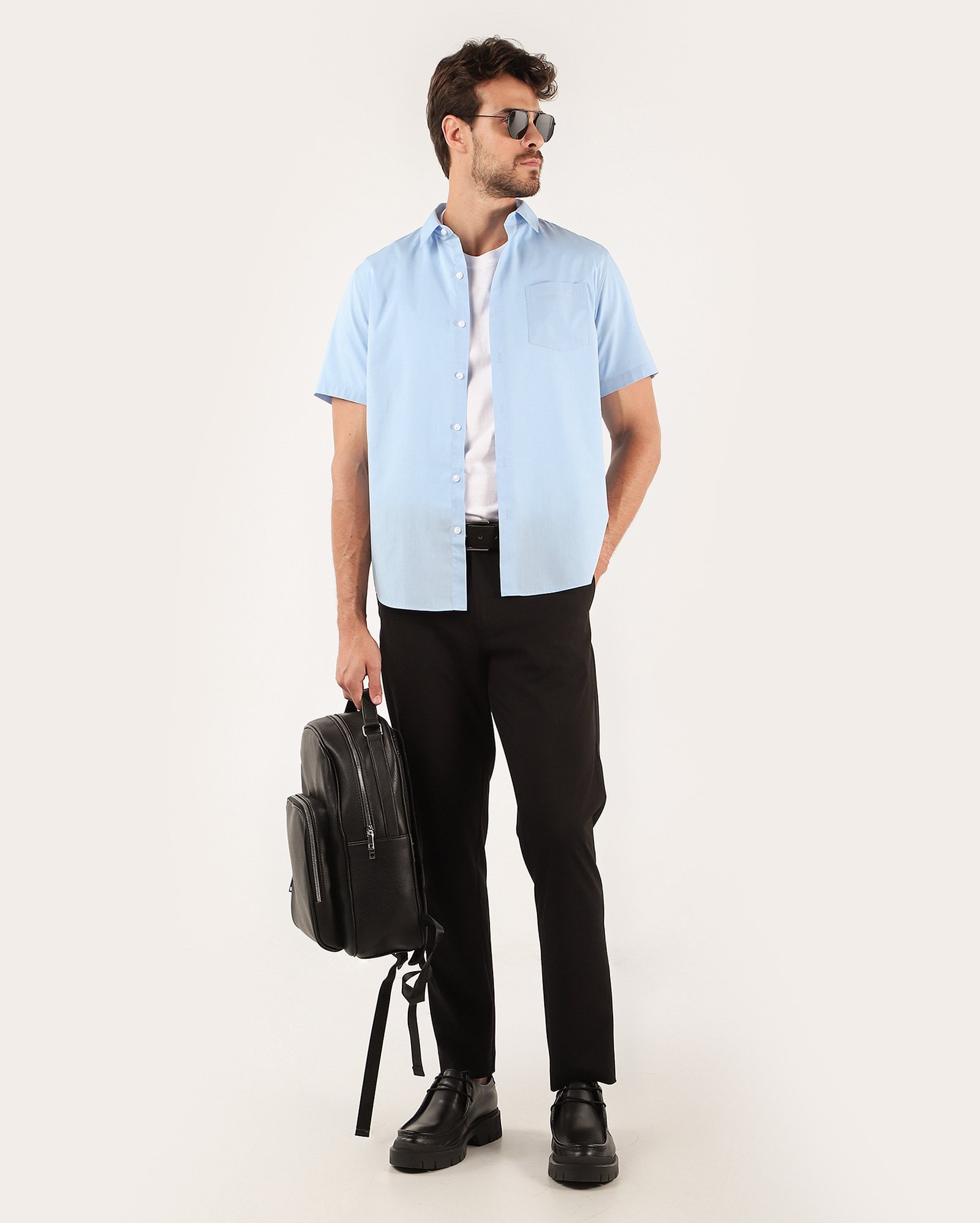 Camisa social masculina regular manga curta com bolso - Azul Celeste | Original by Riachuelo