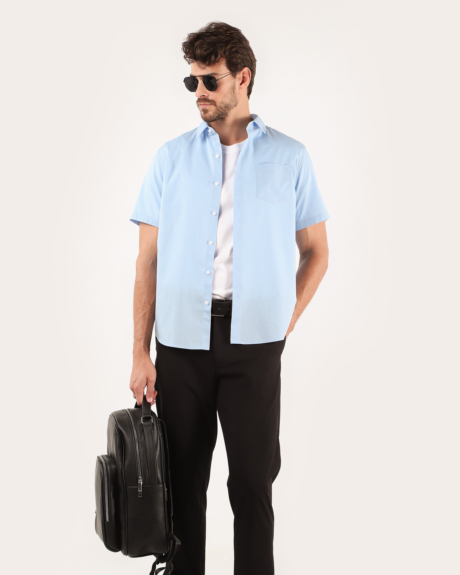 Camisa social masculina regular manga curta com bolso - Azul Celeste | Original by Riachuelo