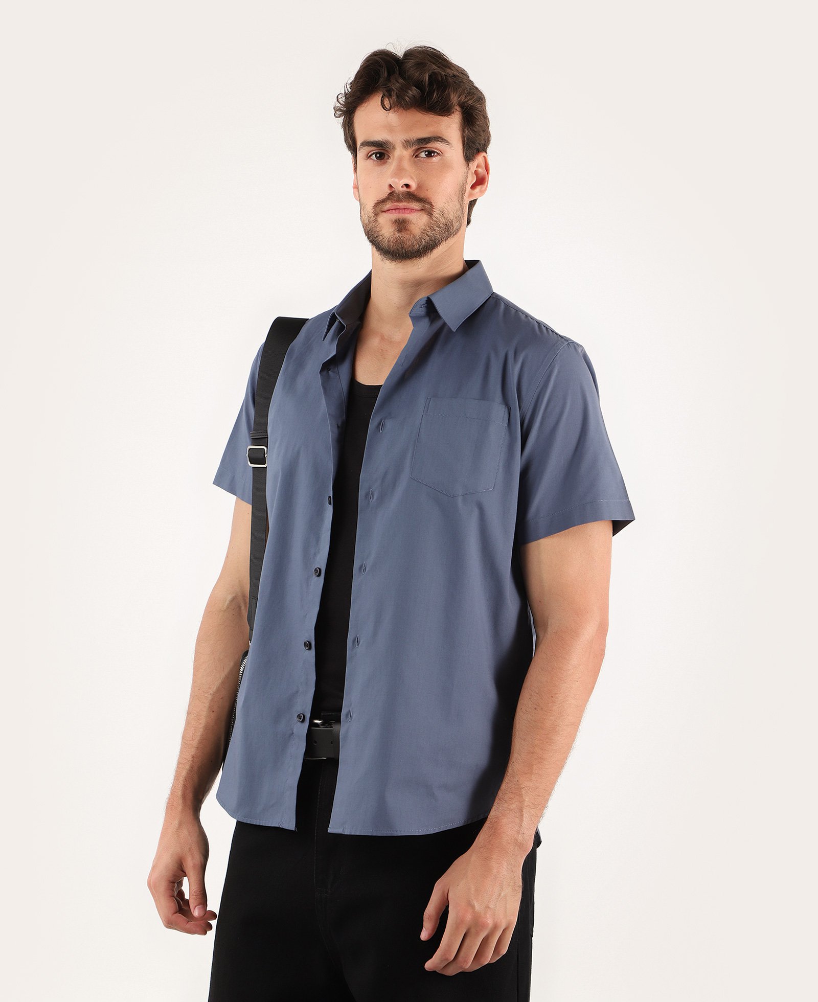 Camisa social masculina regular manga curta com bolso - Azul Mescla Claro | Original by Riachuelo