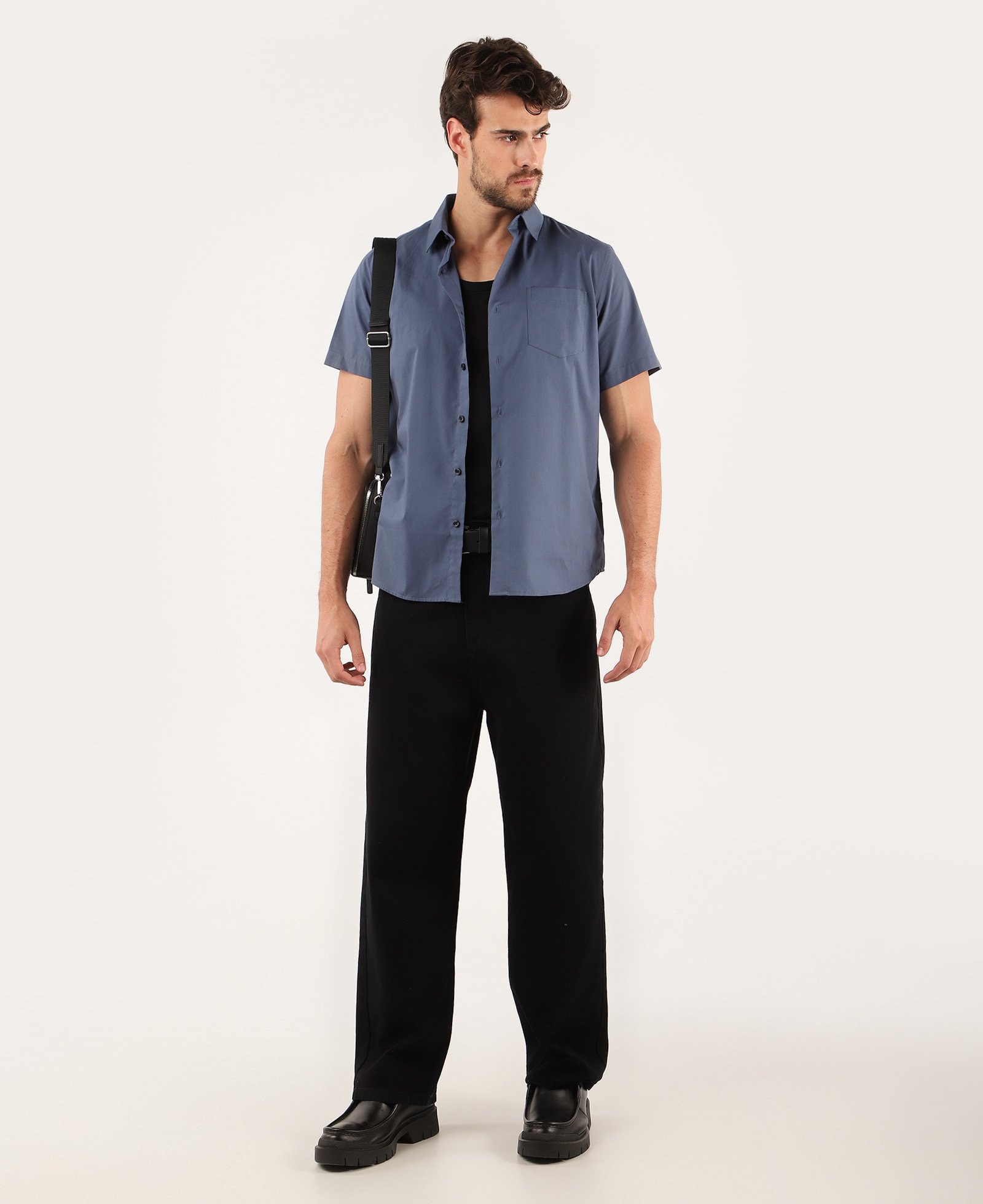 Camisa social masculina regular manga curta com bolso - Azul Mescla Claro | Original by Riachuelo