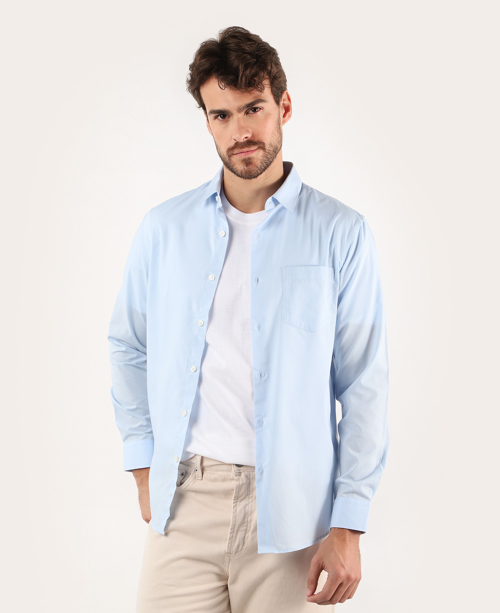 Camisa social masculina regular manga longa com bolso - Azul Claro | Riachuelo