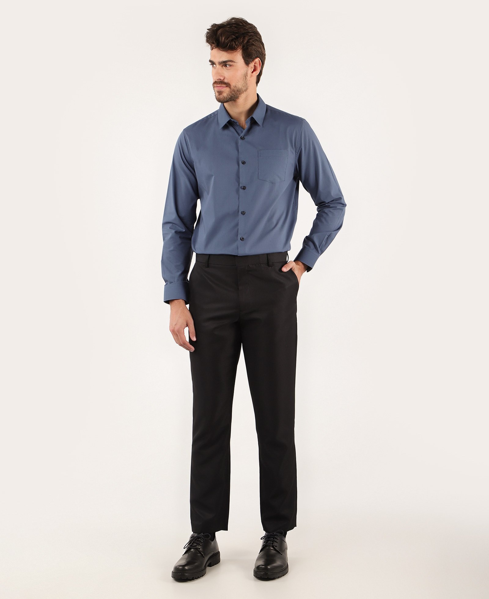 Camisa social masculina regular manga longa com bolso - Azul Mescla | Riachuelo