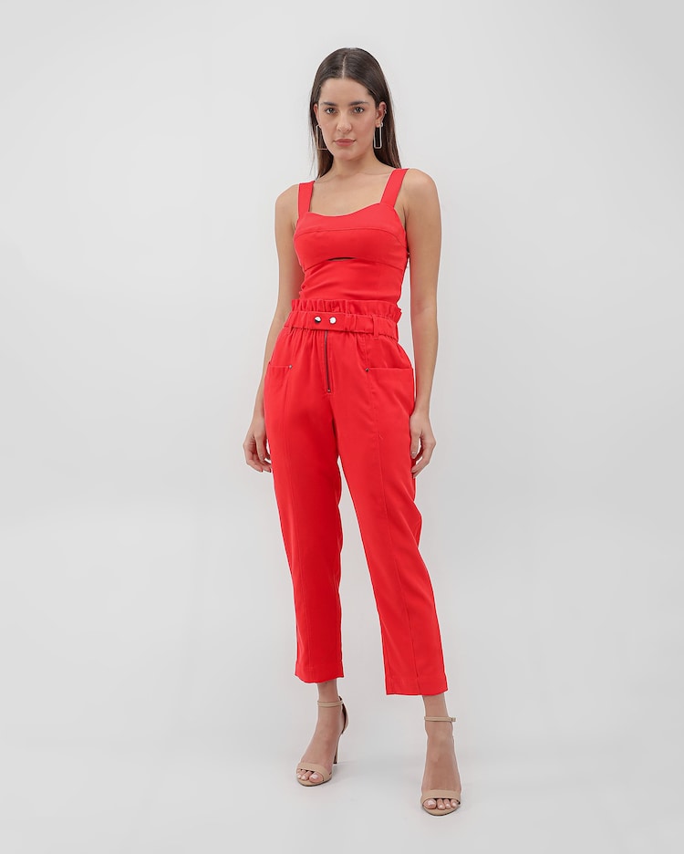 Riachuelo Calça feminina clochard com cinto de elástico vermelha