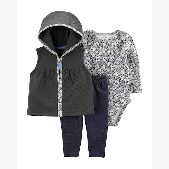 Conjunto longo bebê 3 peças matelado floral multicor | Carter's