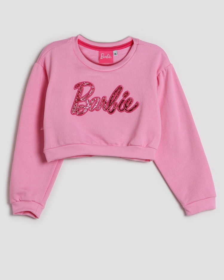 Riachuelo Blusa de moletom infantil cropped Barbie 4-10A rosa