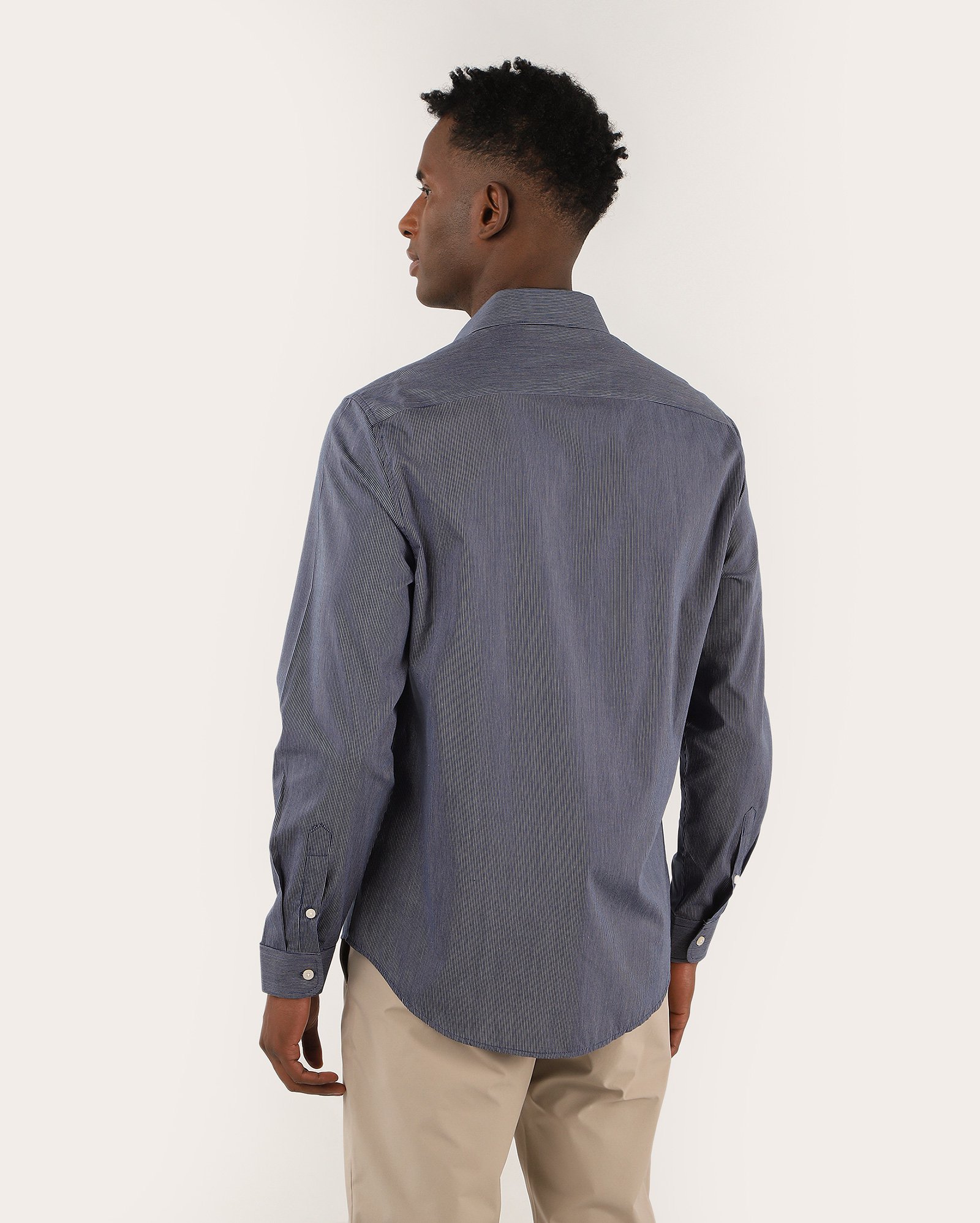 Camisa social masculina slim listrada - Azul Escuro — foto 4